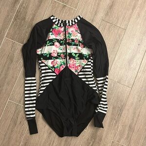 Long sleeve zip front swim suit